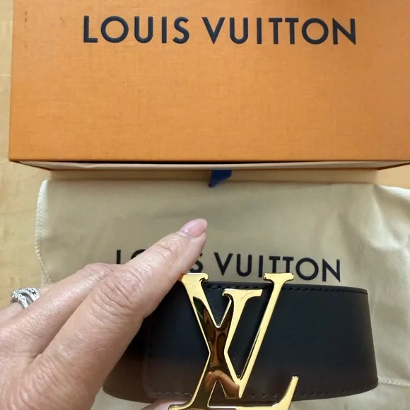 Louis Vuitton Monogram Brown Leather Belt with Gold Hardware - Picture 1 of 12